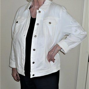 NWT Size 3 Chico's Alabaster White Novelty Denim Embroidered Long Sleeve Jacket